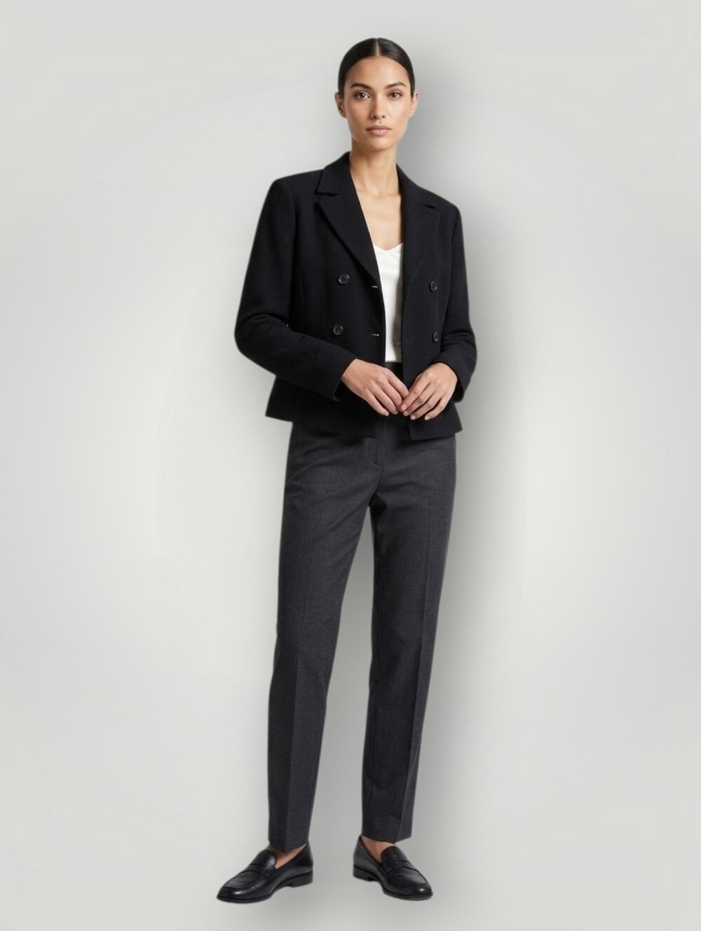 J.Crew Black 100% Wool Cropped Double-Breasted Jacket Notch Collar Women's 6